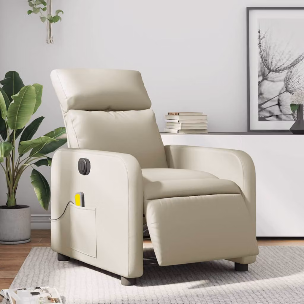 Poltrona Massaggiante Elettrica Reclinabile vidaXL in Similpelle Beige – 1
