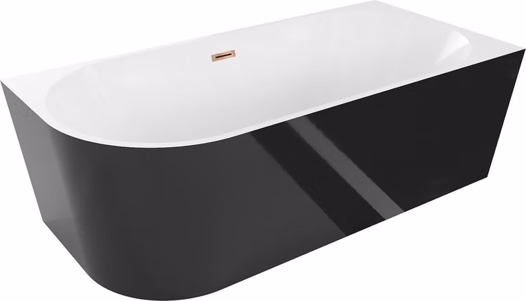 Mexen Mia vasca da bagno angolare destra autoportante 170 x 80 cm, bianco/nero, troppopieno oro rosa - 52691708075P-60