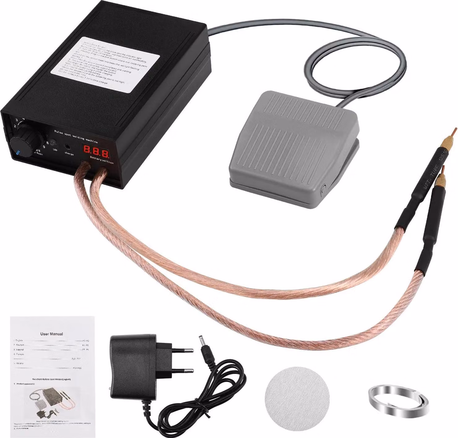 Saldatrice a punti a batteria - Saldatrice a punti portatile - 8000 W - Spina UE - Pedale - Strisce di nichel e perni di saldatura - Nero