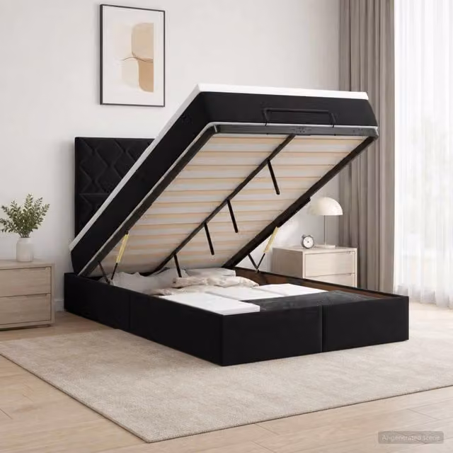 Letto ottomano moderno vidaXL in velluto con contenitore a sollevamento L: 120 cm, P: 200 cm, H: 128 cm, colori bianco e nero