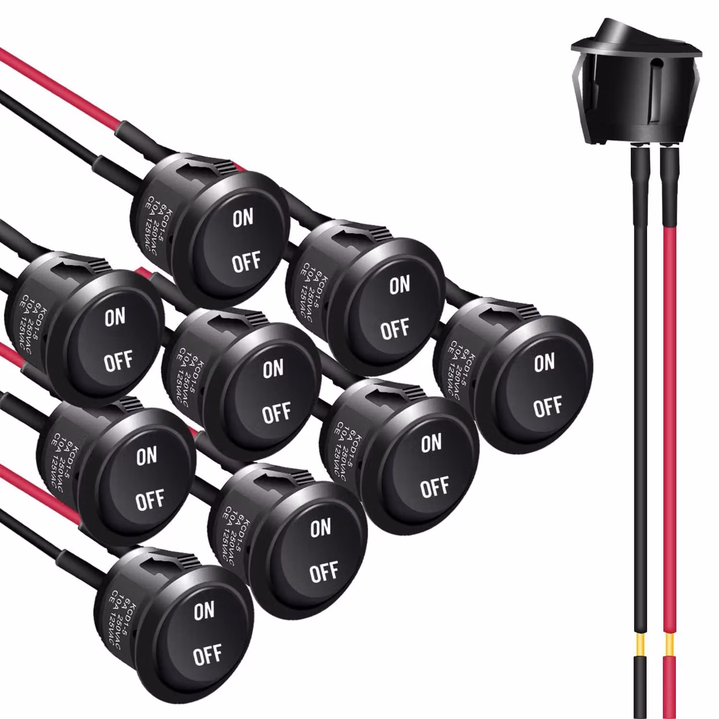 Interruttori a levetta, 10 pezzi, SPST, 2 posizioni, 6A/250V, con cavo