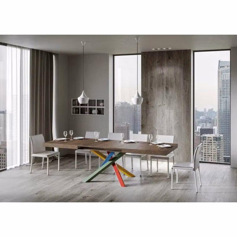 Tavolo allungabile Volantis ITAMOBY con telaio a X in metallo e piano in legno color noce, L: 140/400 cm, P: 90 cm – 2