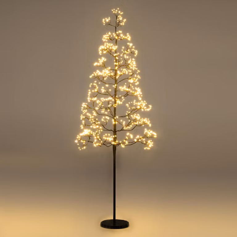 COSTWAY Albero luminoso a LED 150 cm, albero di betulla con 1000 LED bianchi caldi e supporto in cemento, albero di Natale artificiale, abete, albero di Natale, base nera