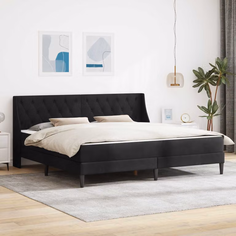 Letto matrimoniale con materasso vidaXL in velluto nero L: 180 cm, P: 200 cm, H: 96 cm