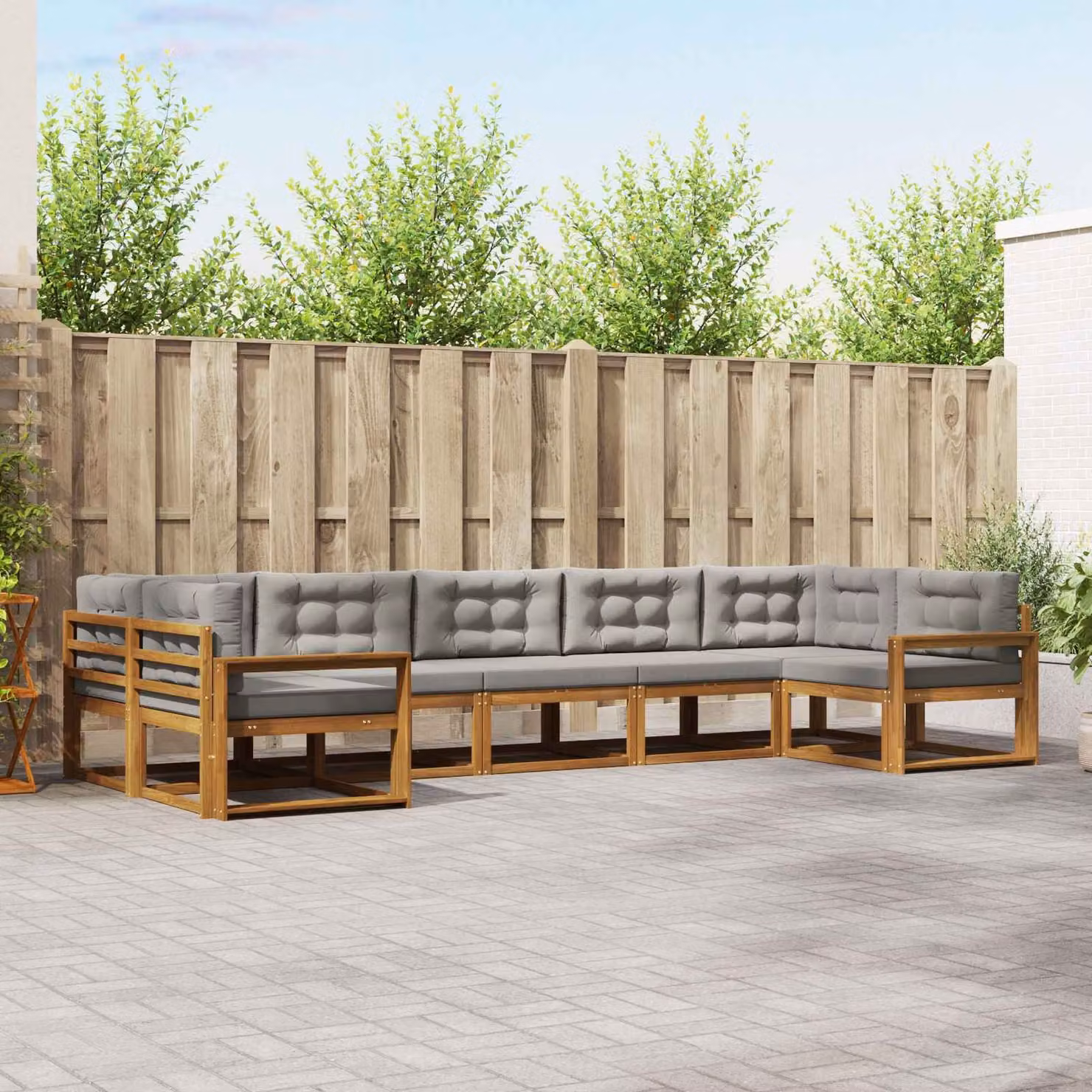 Set di divani da esterno vidaXL 7 pz in legno di acacia con cuscini Grigio e Marrone