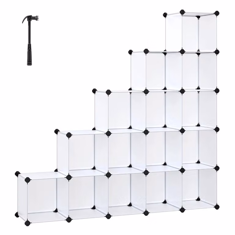Organizzatore a 16 Cubi, Bianco Semitraslucente / 125 x 31 x 125 cm
