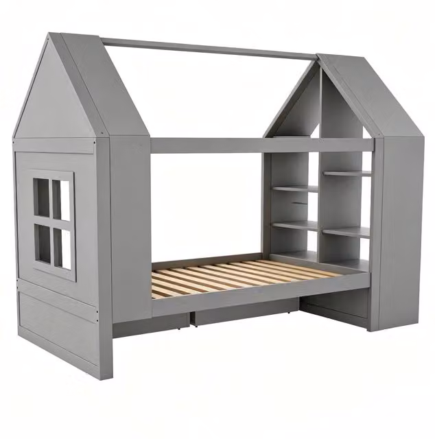Letto singolo per bambini Chicfurn con illuminazione LED, vani laterali e 2 cassetti, colore grigio, L/P/H: 200 x 90 x 120 cm