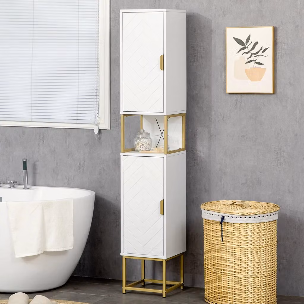 Mobile Colonna Bagno GIORDANOSHOP in MDF e Metallo Bianco e Oro L/P/H: 30 x 30 x 170,7 cm – 2