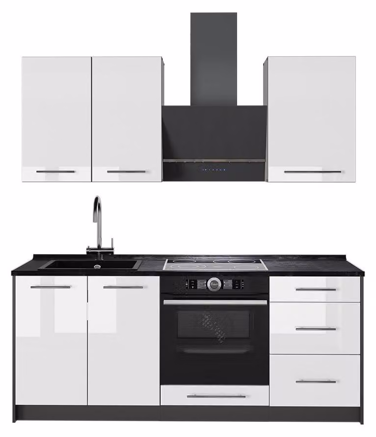 Cucina monoblocco Vicco Fame-Line Bianco lucido/Antracite 190 cm senza piano di lavoro, Model 64866