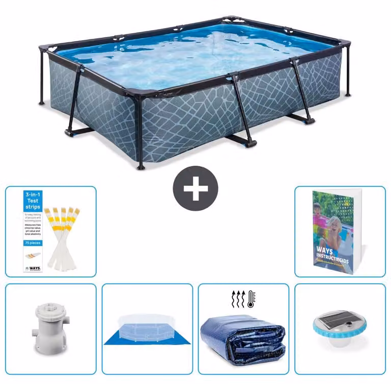 Piscina fuori terra rettangolare - aspetto pietra - 300x200x65 cm - composta da 5 elementi - modello S272