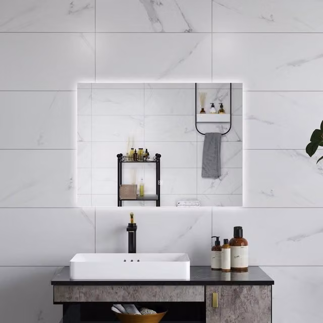 Specchio da bagno AICA rettangolare con luce LED dimmerabile, interruttore touch e funzione memoria, L: 80 cm, H: 60 cm