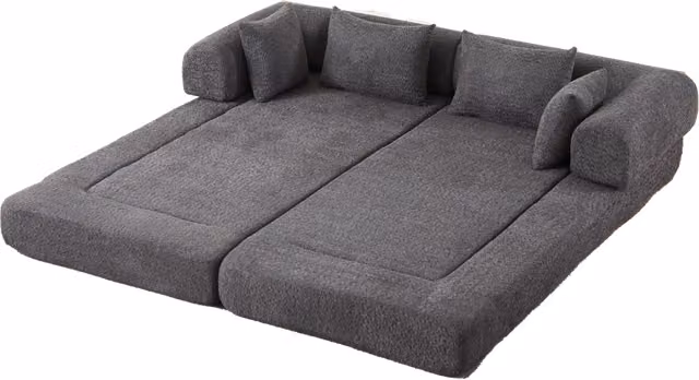 Divano letto modulare 4-in-1 in tessuto chenille grigio con schienale regolabile e 4 cuscini inclusi