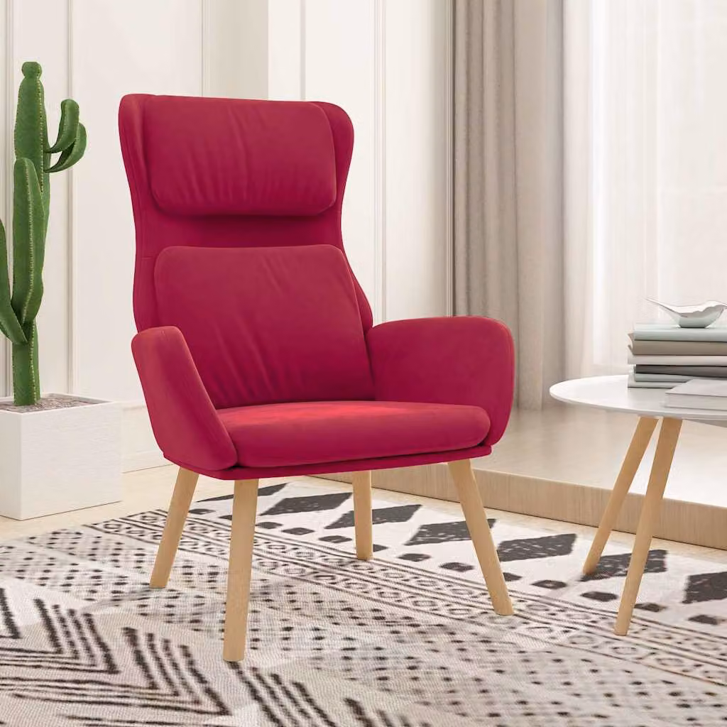 Poltrona Relax Recliner vidaXL in Velluto Rosso Vino con Braccioli e Struttura in Metallo e Legno