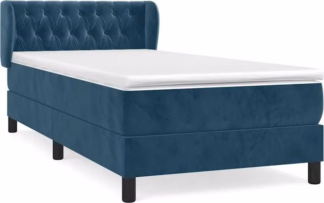 Letto singolo | Letto per adulti | Giroletto a Molle con Materasso Blu Scuro 90x190 cm in Velluto