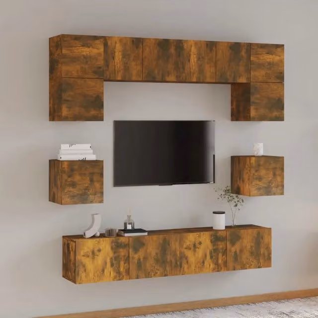 Set Mobili Porta TV 8pz Rovere Fumo in Legno Multistrato 3114411