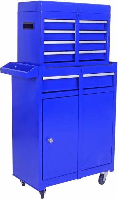 Mobile contenitore in acciaio con 5 cassetti e ruote per garage e officina, blu, L: 56.5 cm, P: 32.5 cm, H: 68 cm