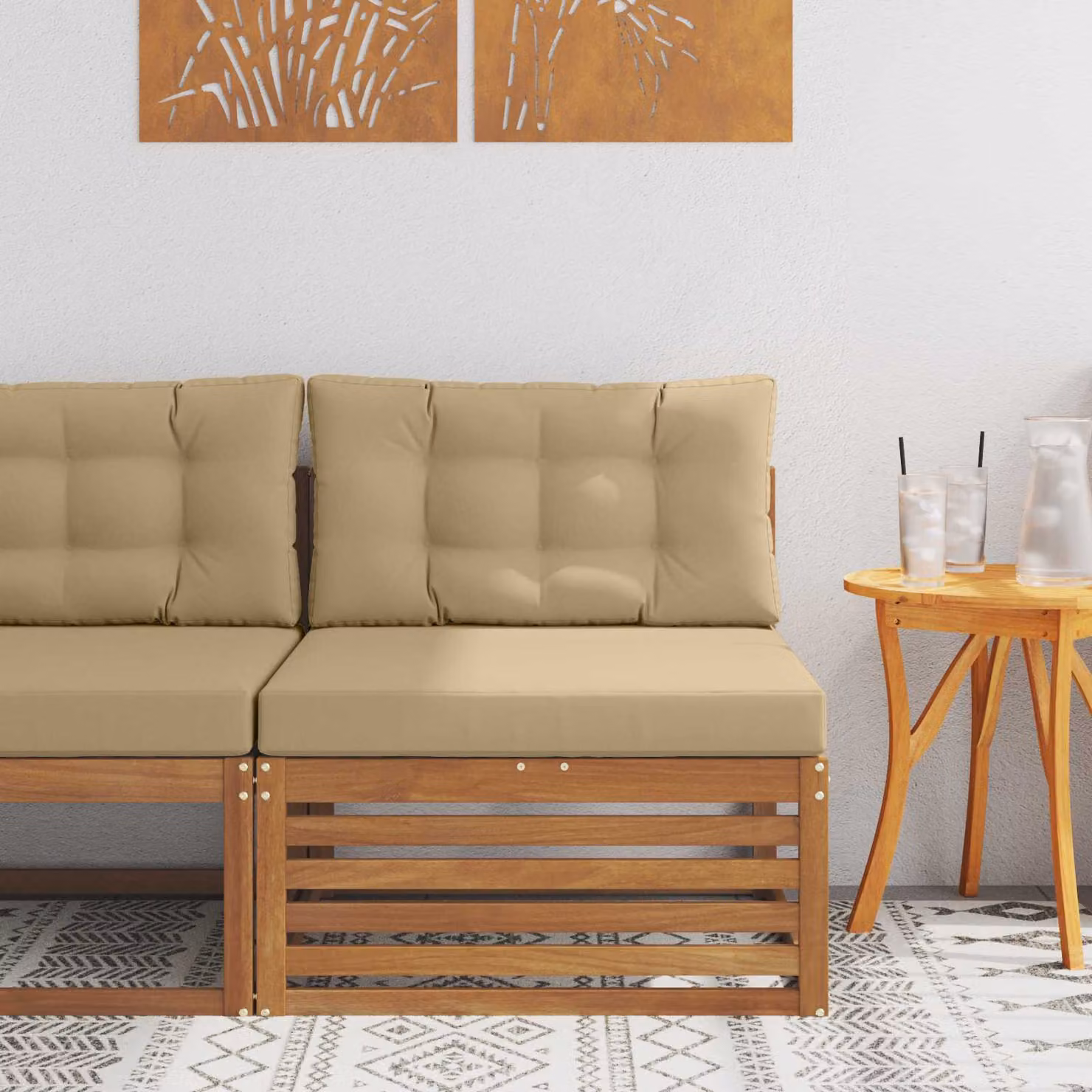 vidaXL Divano centrale da esterno moderno in legno di acacia massello naturale colore marrone e beige