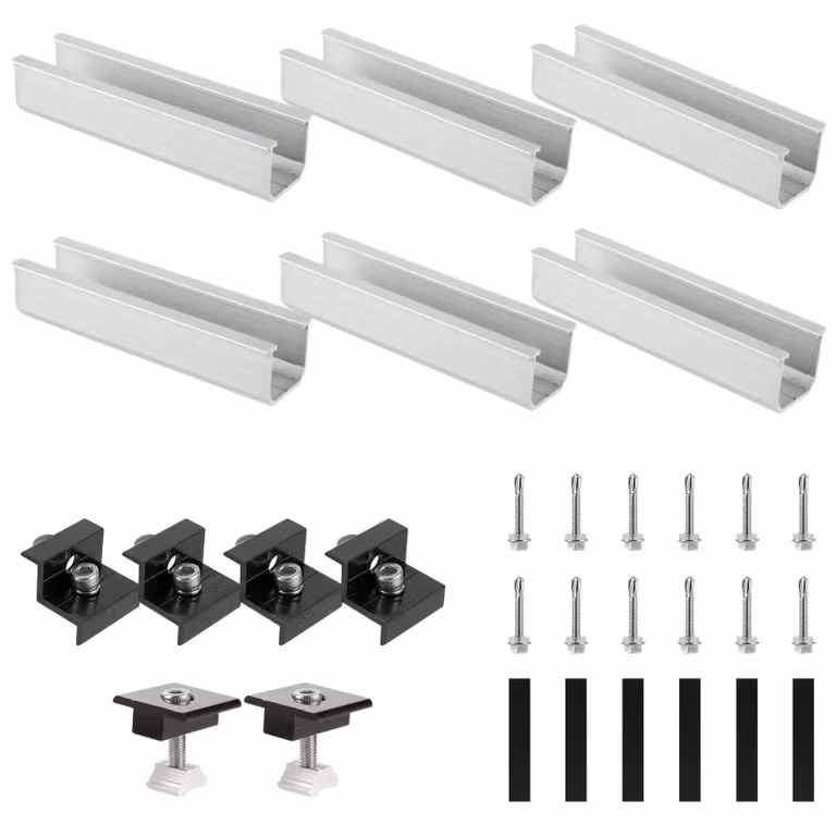 Kit di supporti solari, composto da: 6 profilati a U da 12 cm, morsetti, viti