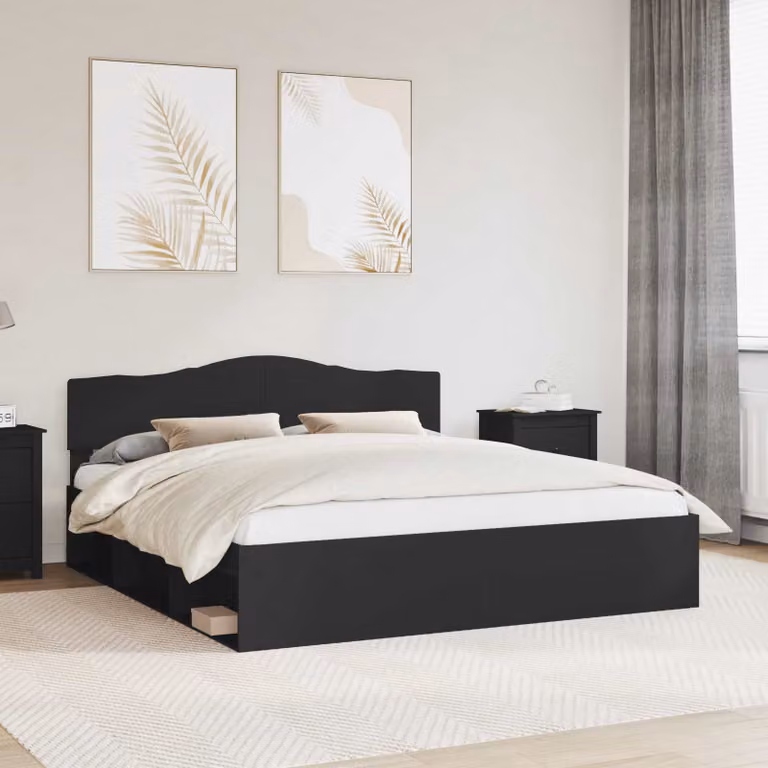 Struttura del letto moderna vidaXL in pino massello e MDF, colore nero, L/P/H: 180 x 200 x 90 cm