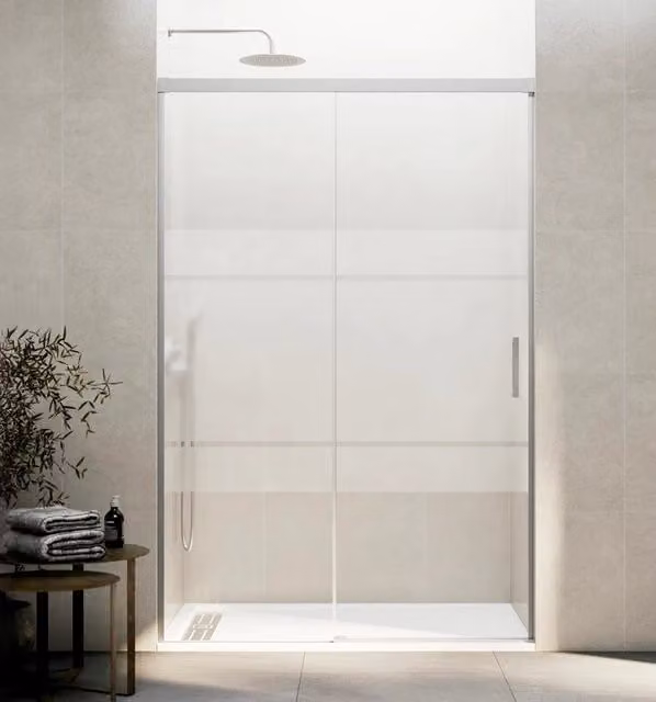 Box doccia frontale BASIC 1 fisso + 1 scorrevole 135-140 cm (56-61) nichel vetro frost
