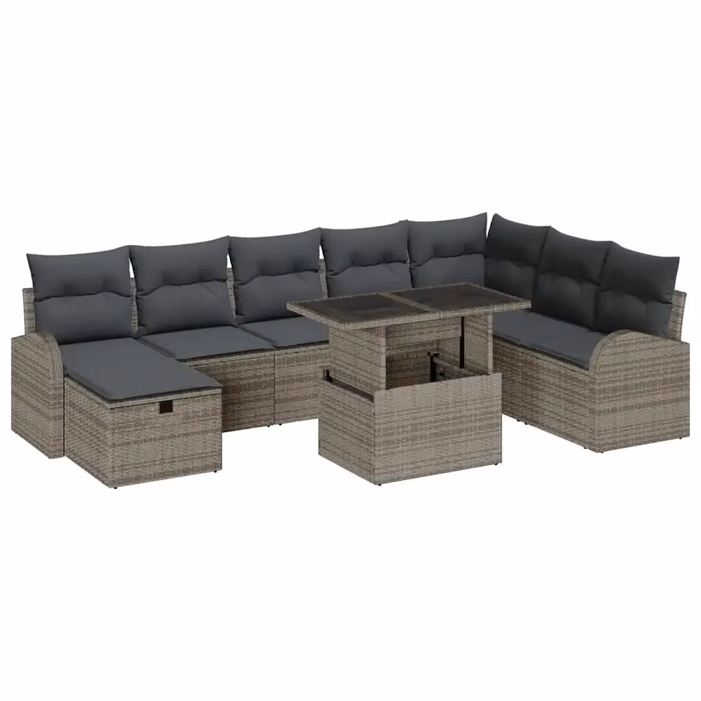 Set Divano da Giardino vidaXL 9 Pezzi in Polyrattan Grigio con Cuscini e Tavolino da Caffè – 2