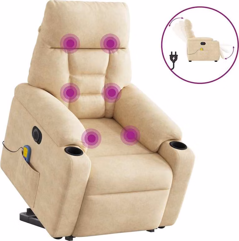 Poltrona massaggiante stand-up ausilio elettrico crema tessuto microfibra