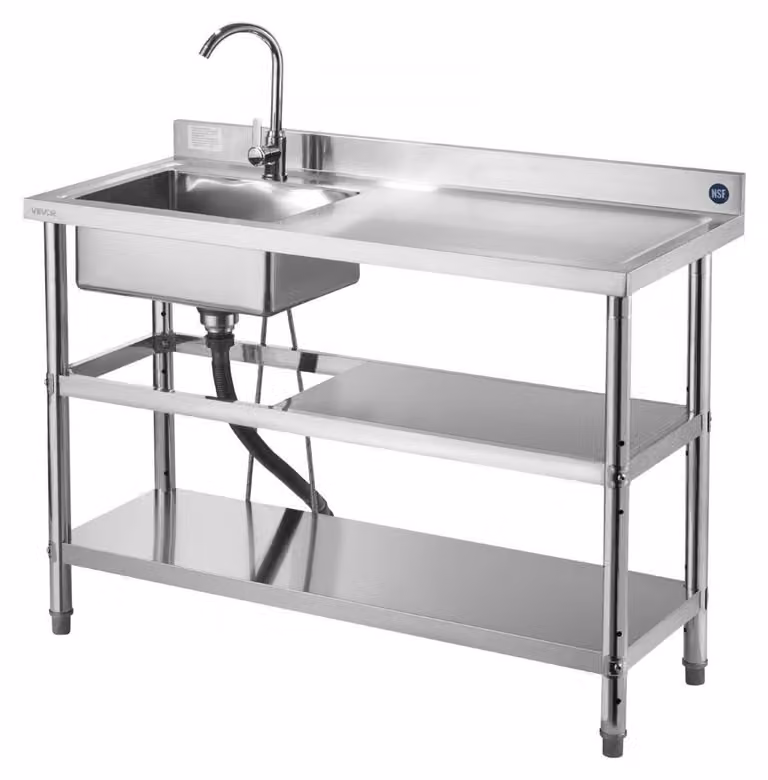 Lavello da cucina in acciaio inossidabile - 120 x 50 x 94 cm - Vasca singola con rubinetto
