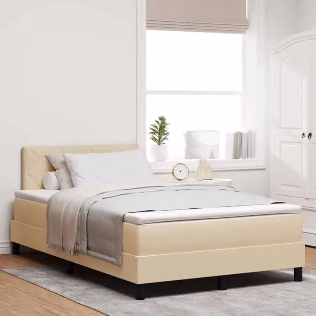 Letto a molle con cuscino Crema 120 x 190 cm Tessuto 3338753