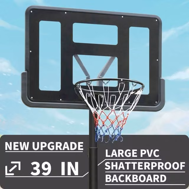 Canestro da Basket WISHDOR Regolabile in Altezza con Base Zavorrabile e Ruote, Struttura Triangolare in Metallo e PVC, Nero – 1