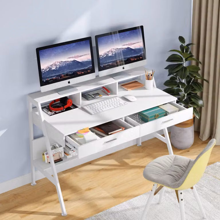 Scrivania - Tavolo da lavoro - Scrivania per computer - Scrivania - Design compatto - Struttura in metallo