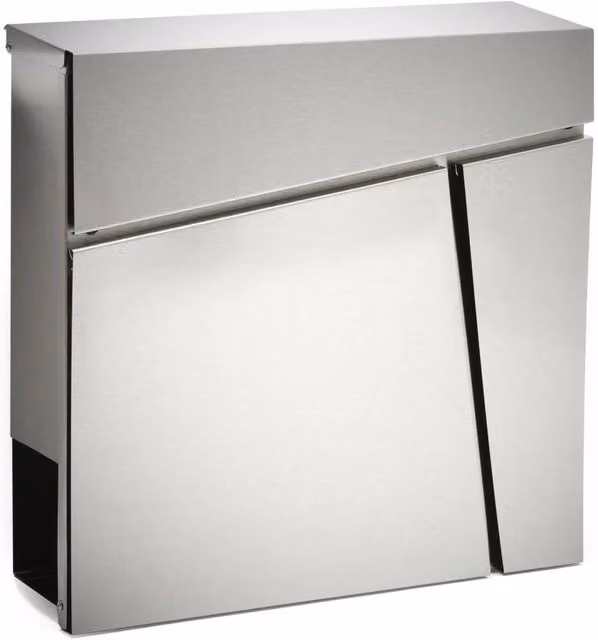 Cassetta postale di design con portagiornali in acciaio inox argentato L/P/H: 37,0 x 37,0 x 10,5 cm