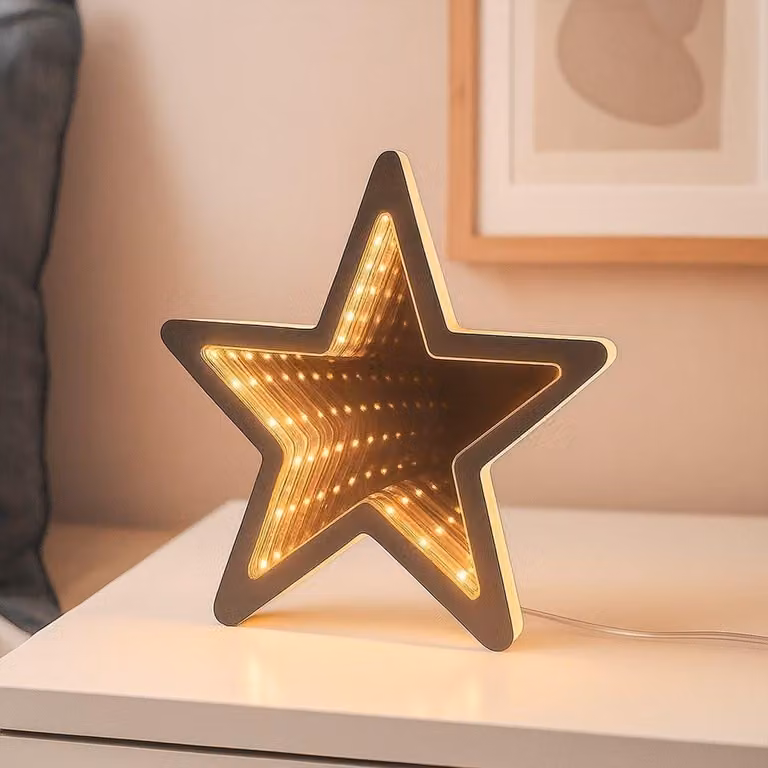 LED a forma di stella, diametro 20 cm, luce bianco caldo, effetto tunnel 3D, timer