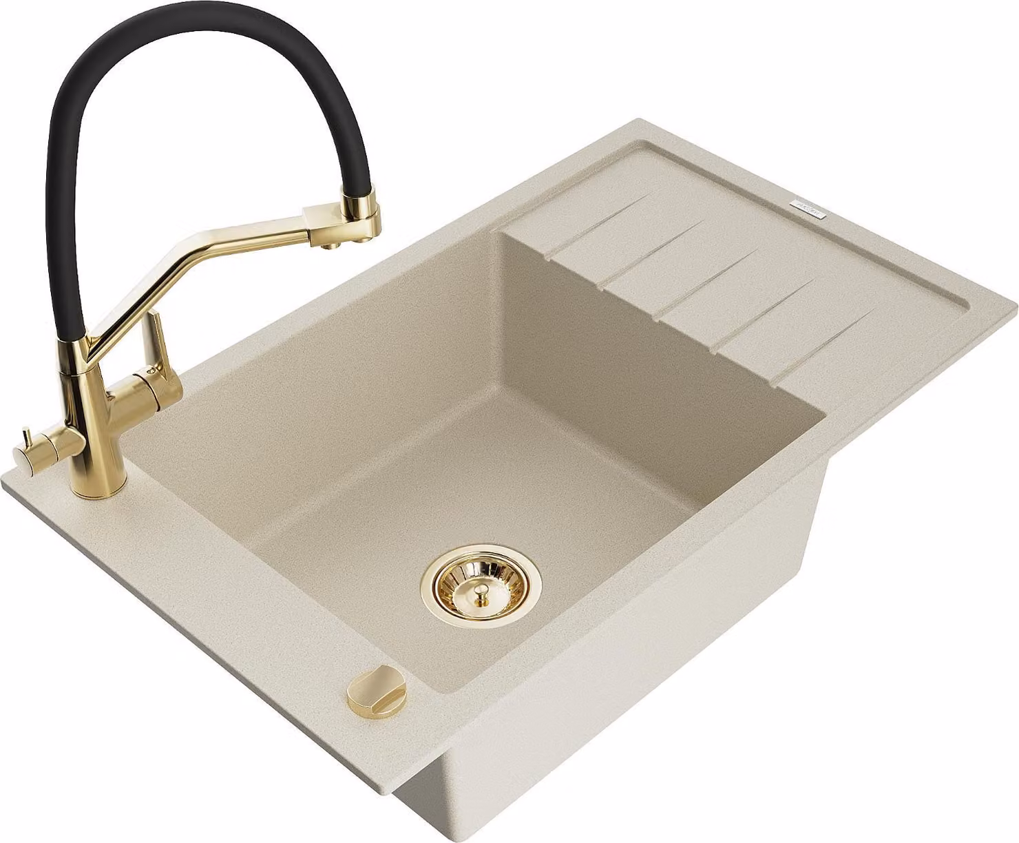 Mexen Elias lavello in granito a 1 vasca con scolapiatti e rubinetto da cucina Duo, beige - 6511-69-671701-57-G