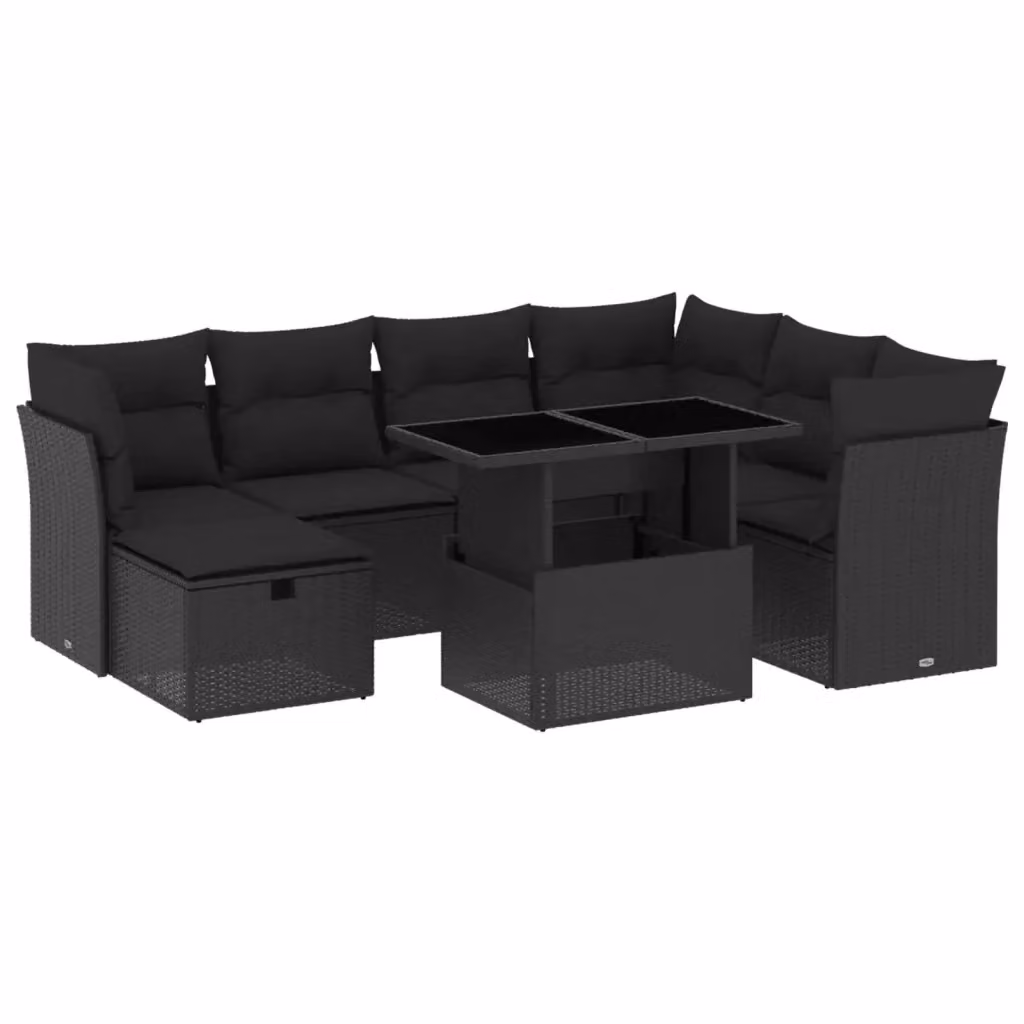 vidaXL Set Divani da Giardino a L con Cuscini 8 pz Nero in Polyrattan e Struttura in Metallo – 2
