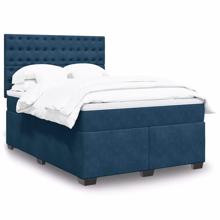 vidaXL Giroletto a Molle con Materasso Blu in Velluto L: 140 cm, P: 200 cm