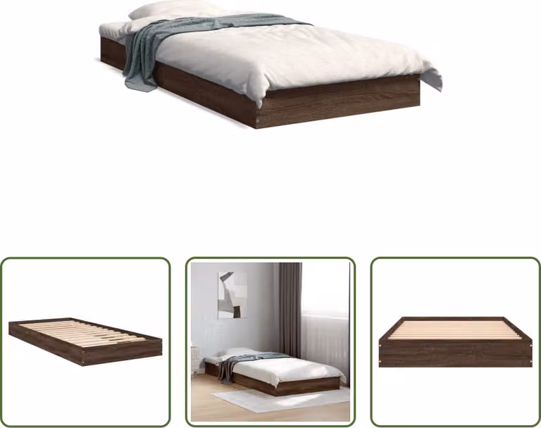 The Living Store Struttura letto in rovere marrone 75x190 cm in materiale ligneo