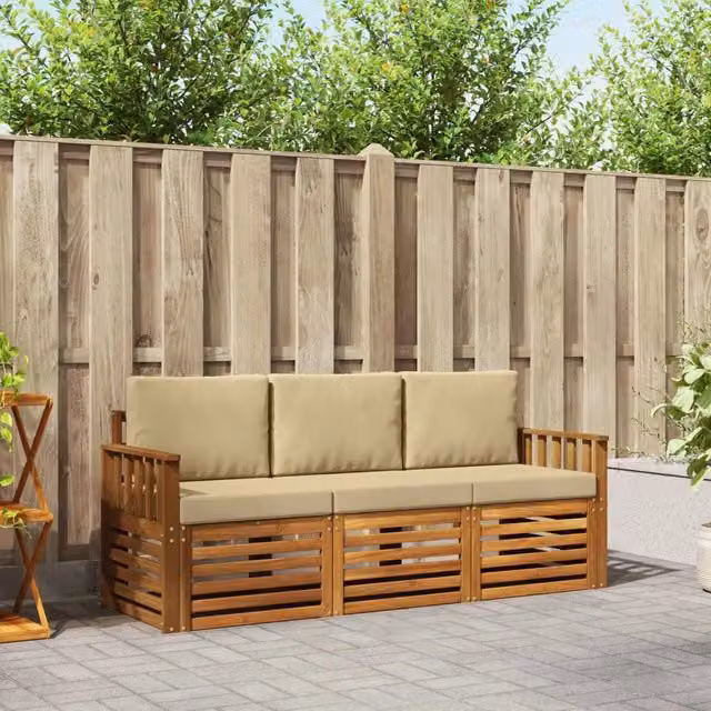 Set divani 3 pz Naturale e Beige Legno di Acacia Massello 3374283