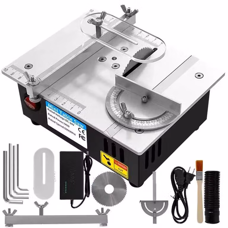 Mini sega circolare da banco - Sega elettrica da lavoro da 96W - Alimentazione DC 24V ad alte prestazioni - Velocità regolabile in 7 livelli - Lama da 63 mm - Adatta per materiali non metallici, modellismo e progetti fai-da-te