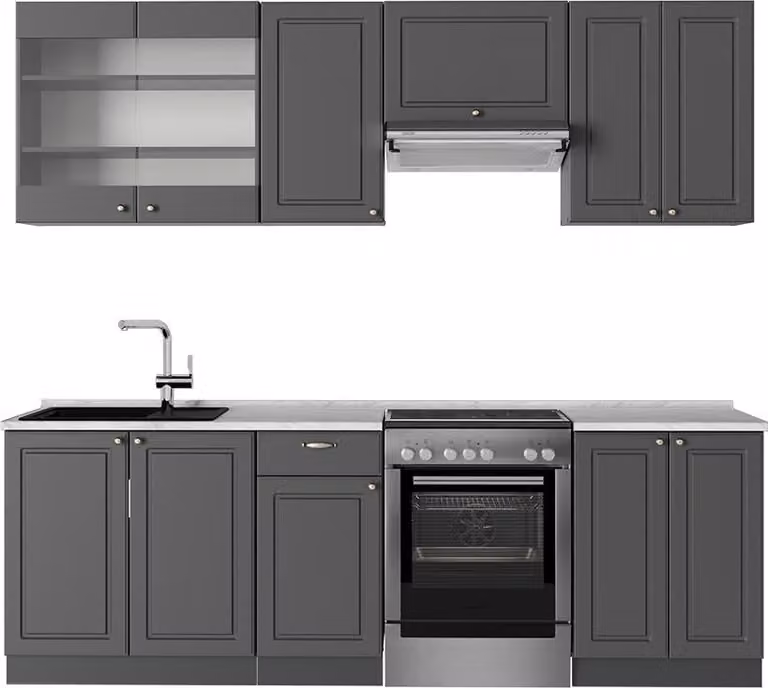 Cucina componibile Vicco Fame-Line Antracite-oro rustico 240 cm , PL Marmo, Model 57289