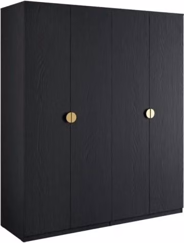 Armadio 4 porte nero strutturato e dorato – 2 appendiabiti + 4 scaffali – Collezione MONDO