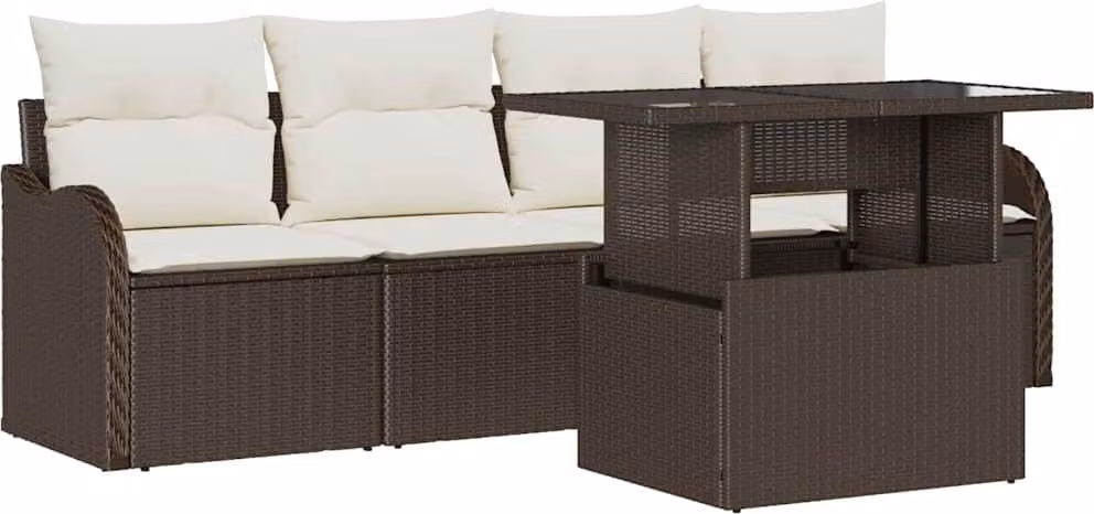 Set Divano da Giardino con cuscino 5 pcs Marrone Poly Rattan