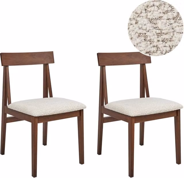 Set di 2 sedie da pranzo BELIANI con struttura in legno di gomma scuro e seduta in tessuto bouclé beige, design retrò senza braccioli – 1