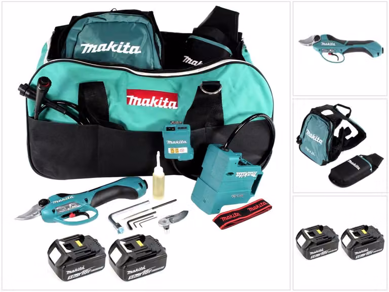 Makita DUP 361 T Forbice da potatura a batteria 36 V (2x 18 V) + 2x batteria 5,0 Ah + borsa - senza caricabatterie