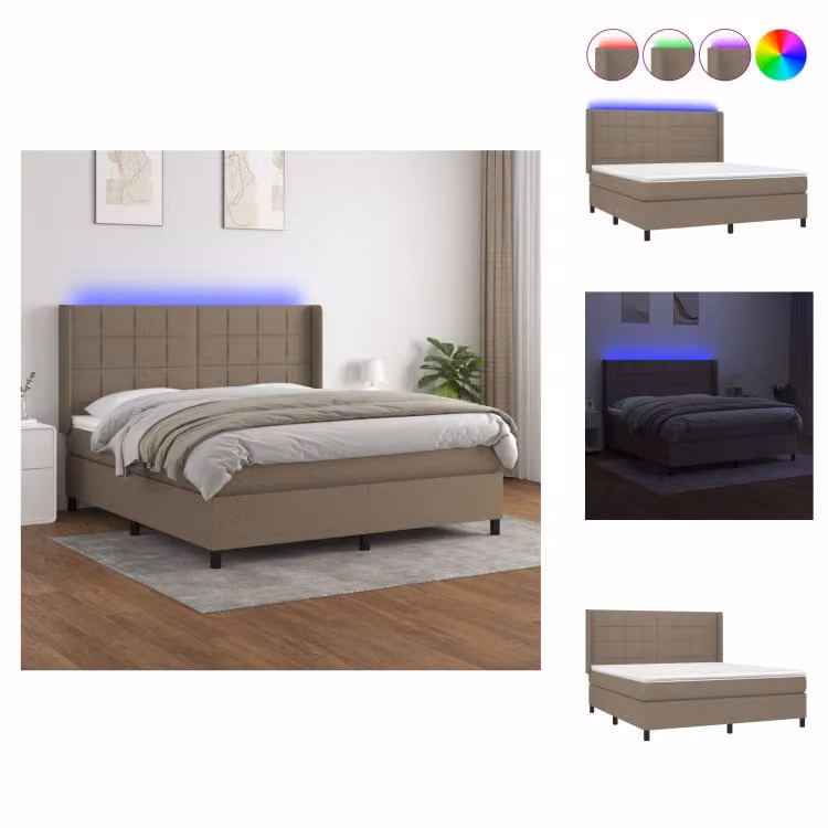vidaXL Letto a molle con materasso e tessuto LED Taupe 160x200 cm - Letti & strutture letto