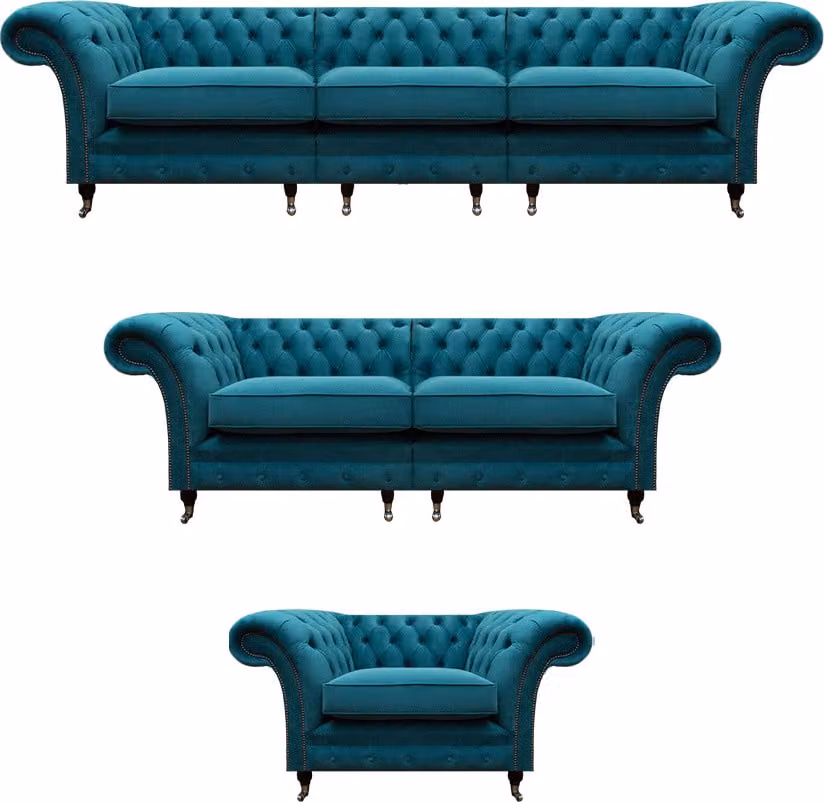 Luxus Set 3tlg Sofas Polstermöbel Sessel Couch Wohnzimmer Chesterfield