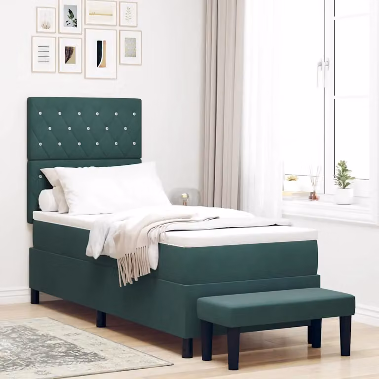 Letto a molle con cuscino vidaXL in velluto verde, L 80 cm x P 200 cm