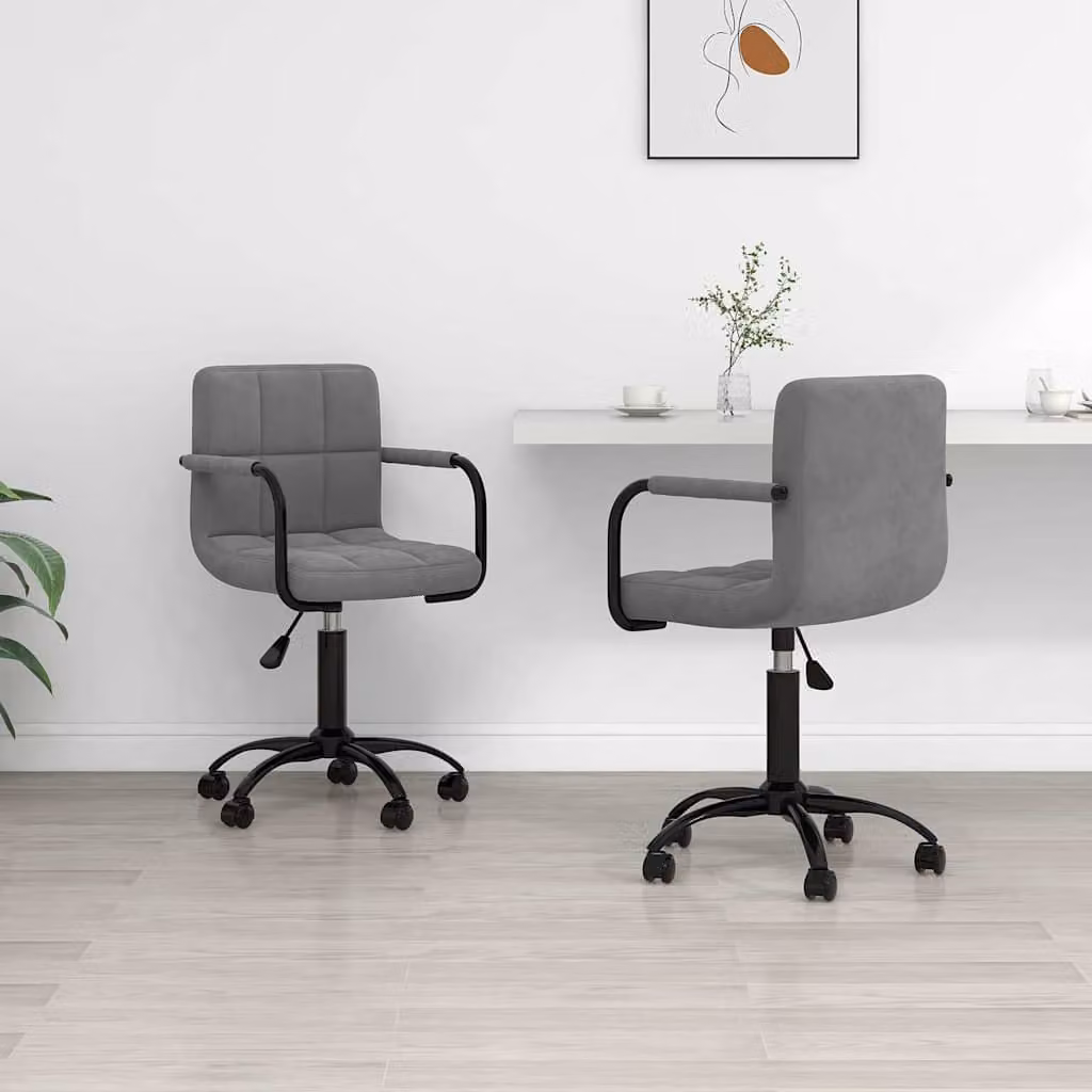Set di 2 sedie da pranzo girevoli vidaXL in velluto grigio scuro con braccioli e base in metallo