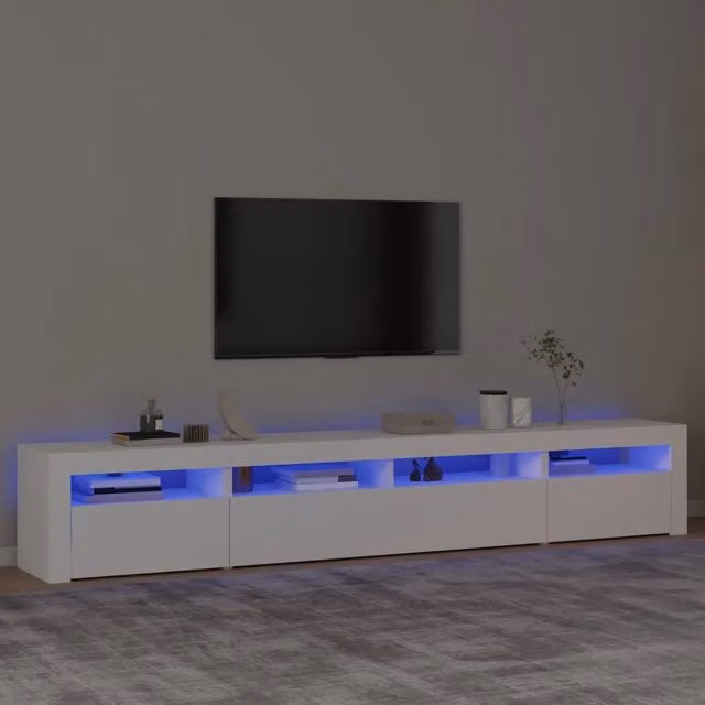 Mobile Porta TV Moderno vidaXL Bianco con Luci LED Integrate L: 240 cm, P: 35 cm, H: 40 cm