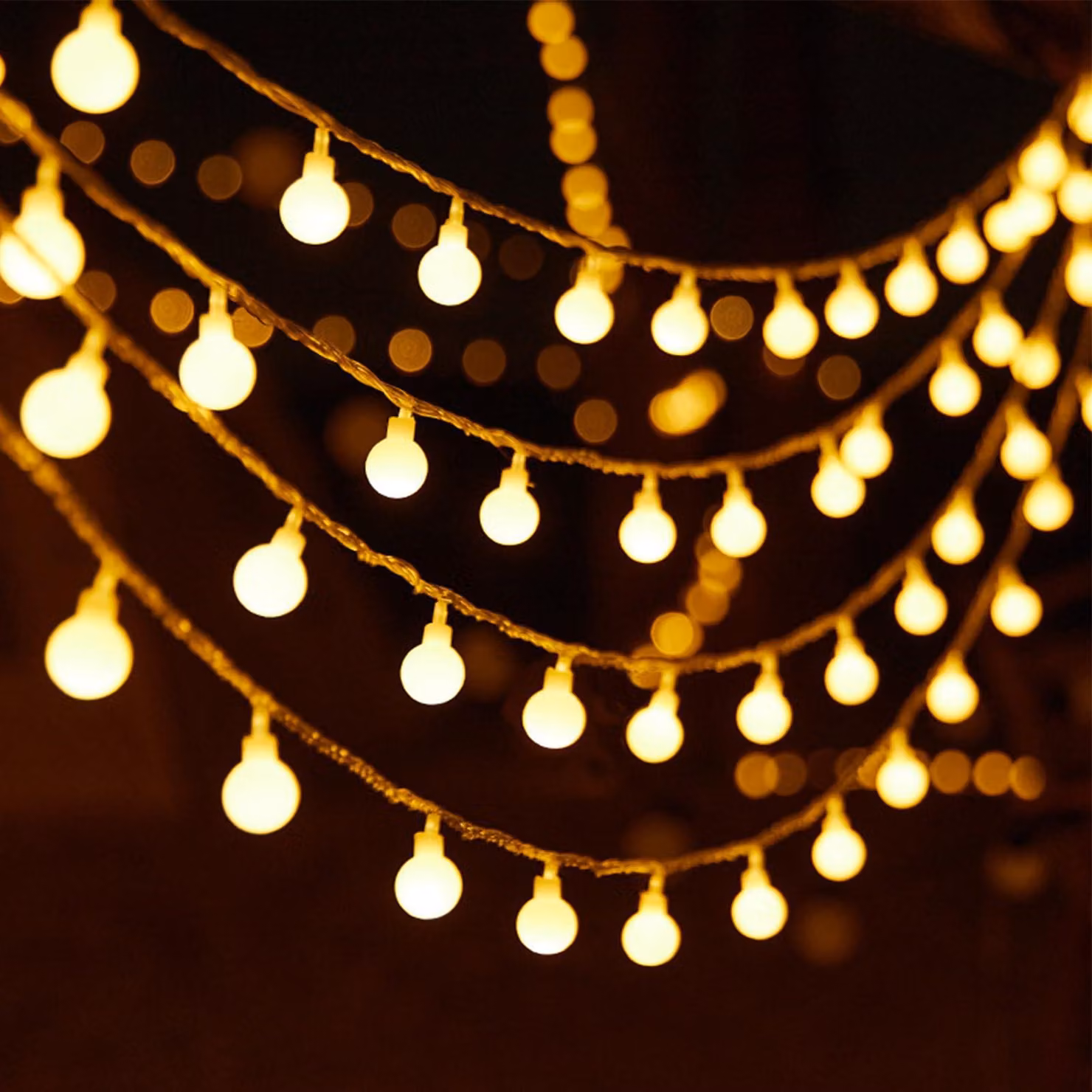 Catena luminosa con palline, 3 metri, 20 LED, luce bianco caldo, alimentata a batteria