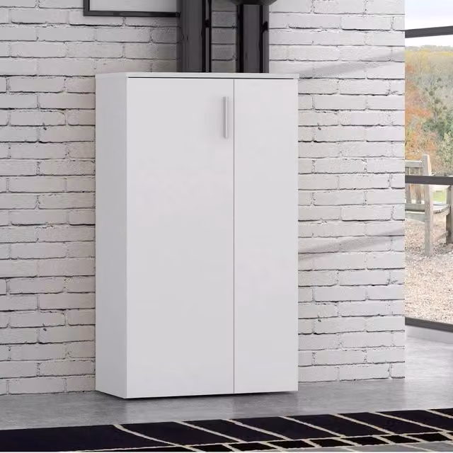 Mobile multiuso scarpiera Veriaffari con 2 ante e ripiani interni colore bianco opaco L: 69 cm, P: 34 cm, H: 120 cm